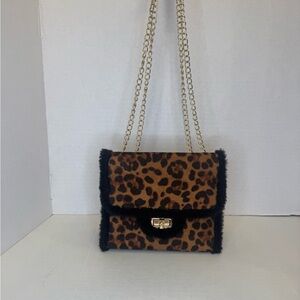 Leopard Print Shoulder Bag with Chain Strap